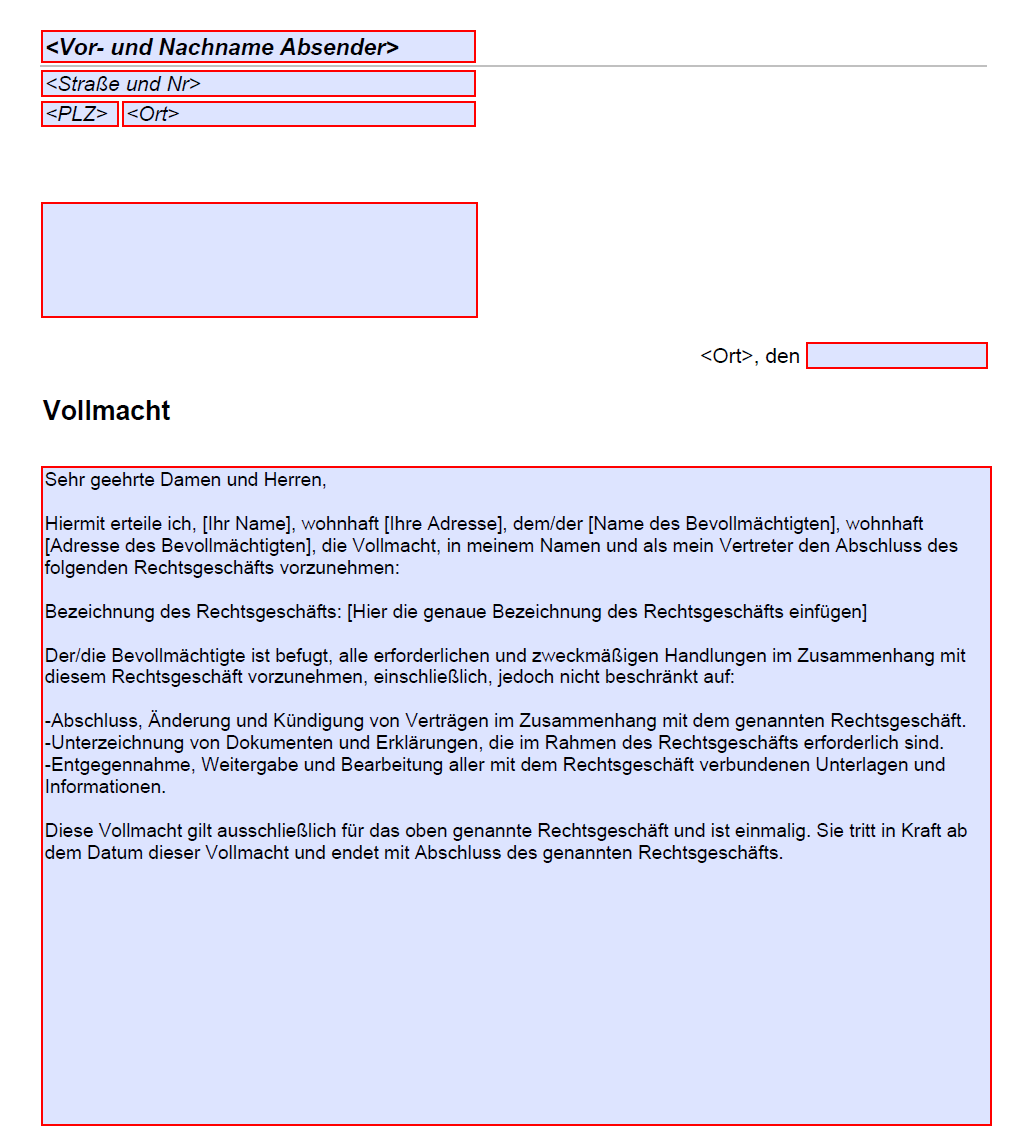 Vollmacht Zur Abholung Des Reisepasses Allgemeine Vollmacht - Vorlage im PDF Format - Briefform Experte